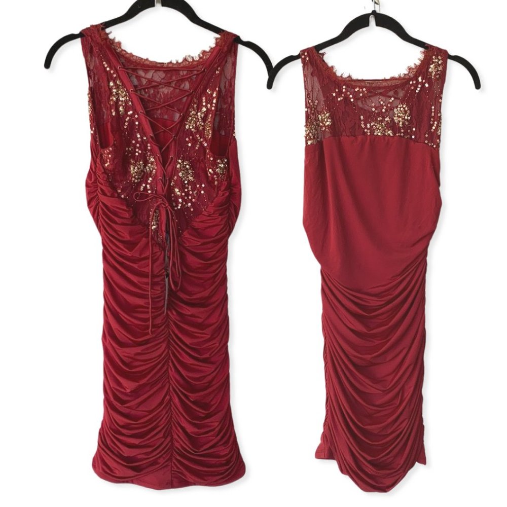 NWT Caribbean Queen Burgundy Sequined Mini Dress